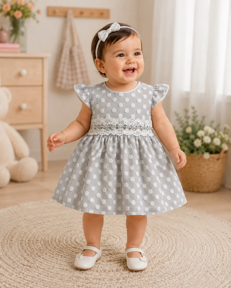 Baby Girls Polka Dot Lace Dress – Elegant Party Dress for Infants & Toddlers